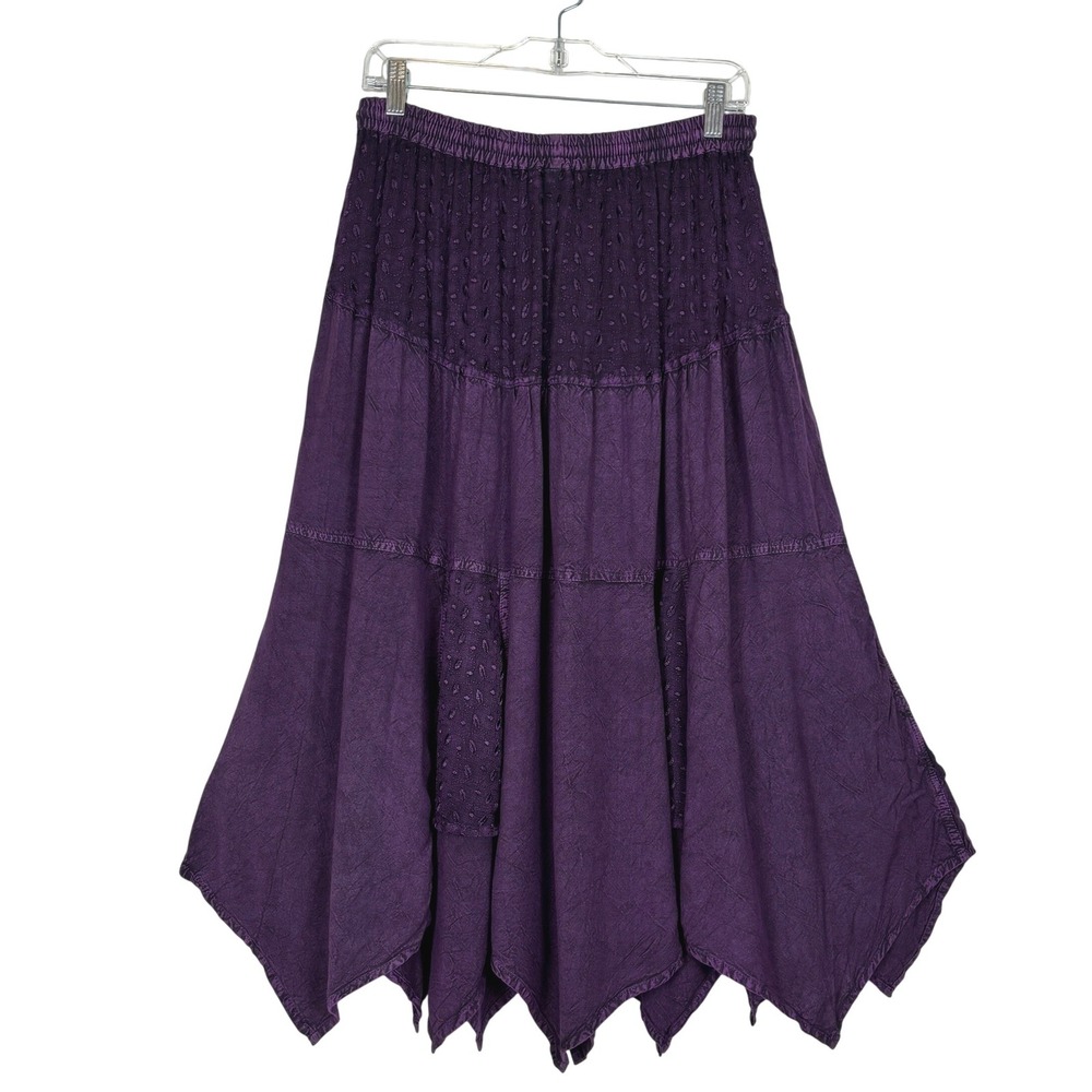 Boho Handkerchief Hem Midi Skirt Purple Rayon Festival Gypsy Fairy Free Size M - Picture 3 of 11